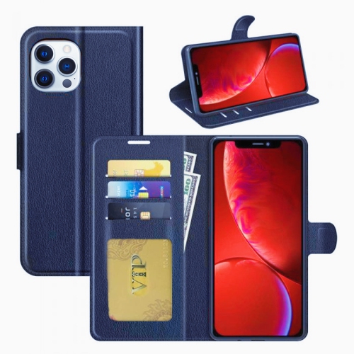 [CS] iPhone 13 Pro Case, Magnetic Leather Folio Wallet Flip Case Cover with Card Slot, Navy