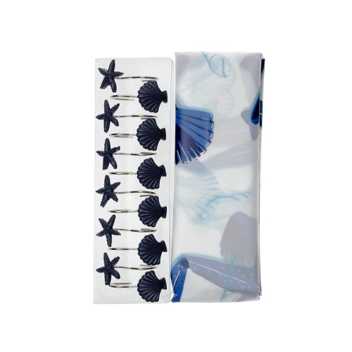Peva Shower Curtain With 12 Polyresin Hooks
