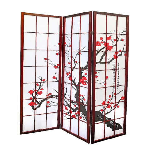 3 Panel Wood Framed Cherry Blossom Screen