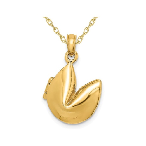 GEM AND HARMONY  14K Gold Fortune Cookie Charm Pendant Necklace With Chain In Yellow