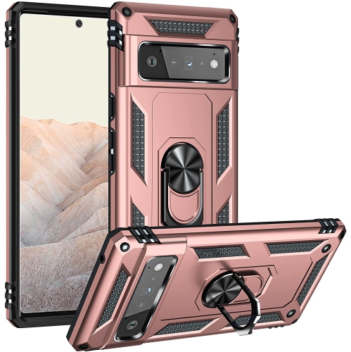 【CSmart】 Anti-Drop Hybrid Magnetic Hard Armor Case with Ring Holder for Pixel 6 2021, Rose Gold