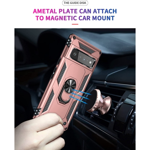 【CSmart】 Anti-Drop Hybrid Magnetic Hard Armor Case with Ring Holder for Pixel 6 2021, Rose Gold