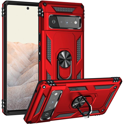 【CSmart】 Anti-Drop Hybrid Magnetic Hard Armor Case with Ring Holder for Pixel 6 2021, Red