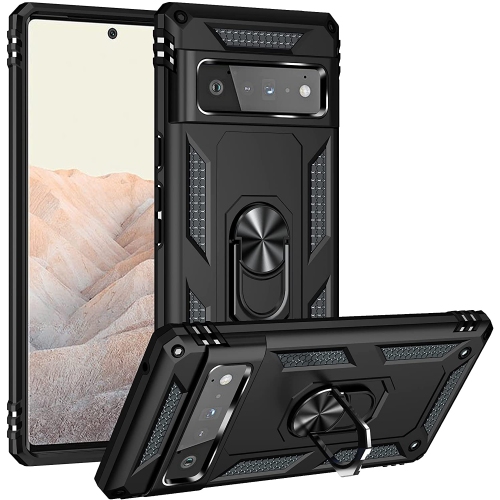 【CSmart】 Anti-Drop Hybrid Magnetic Hard Armor Case with Ring Holder for Pixel 6 2021, Black