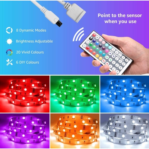 LED Strip Light with Remote 5M, Lepro Dimmable RGB LED Strips Colour Changing Room Lights, Stick on LED Lights for Bedroom, Kitchen, Kids Room