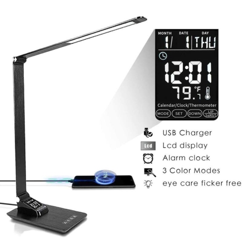 ISTAR  Led Desk Lamp w USB Charging Port, Dimmable Table Lamps w 5 Lighting Modes & 3 Brightness Levels, Memory Functioneye-Caring, Foldable Office