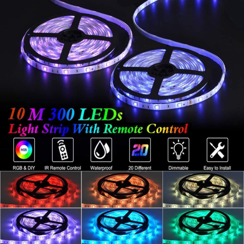 Gaming LED Strip Lights for Bedroom, 32.8ft Waterproof LED RGB Strip Lights, Flexible Strip Night Lights with 44 Keys IR Remote