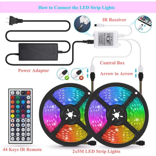 Gaming LED Strip Lights for Bedroom, 32.8ft Waterproof LED RGB Strip Lights, Flexible Strip Night Lights with 44 Keys IR Remote