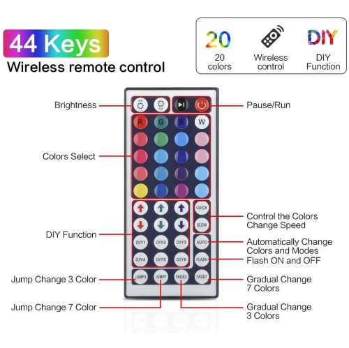 Gaming LED Strip Lights for Bedroom, 32.8ft Waterproof LED RGB Strip Lights, Flexible Strip Night Lights with 44 Keys IR Remote