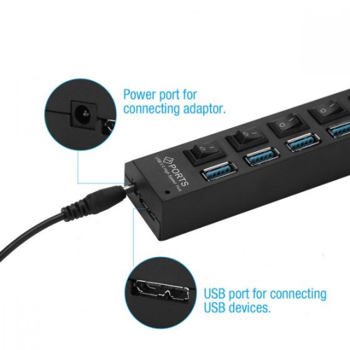 ISTAR USB Hub 3.0 Splitter,7 Port USB Data Hub with Individual On/Off Switches and Lights for Laptop, PC, Computer, Mobile HDD, Flash Drive and More