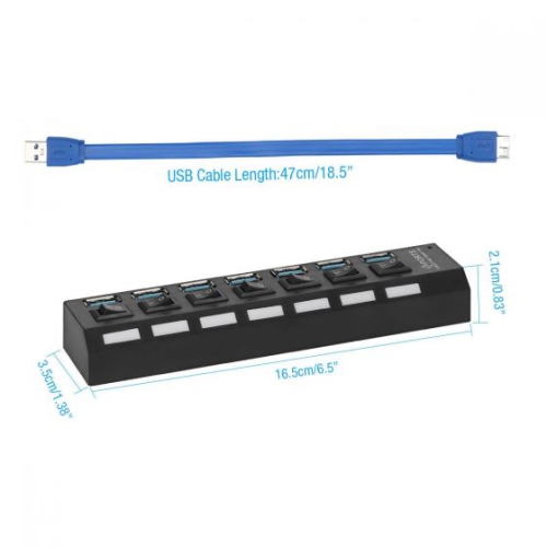 ISTAR USB Hub 3.0 Splitter,7 Port USB Data Hub with Individual On/Off Switches and Lights for Laptop, PC, Computer, Mobile HDD, Flash Drive and More