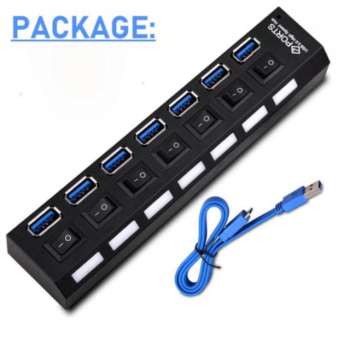 ISTAR USB Hub 3.0 Splitter,7 Port USB Data Hub with Individual On/Off Switches and Lights for Laptop, PC, Computer, Mobile HDD, Flash Drive and More