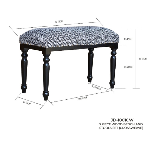 3 Piece Wood Bench And Stools Set