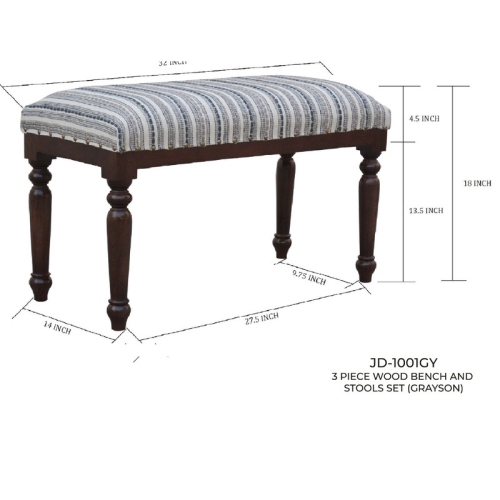 3 Piece Wood Bench And Stools Set