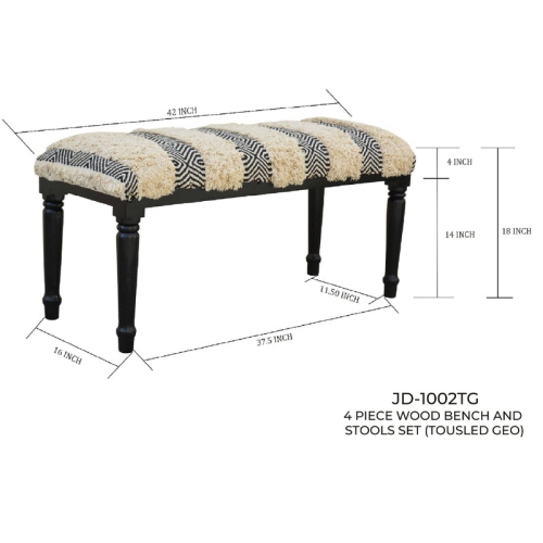 Banc En Bois 4 Pièces Et Tabourets Set