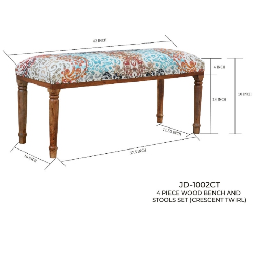 4 Piece Wood Bench And Stools Set