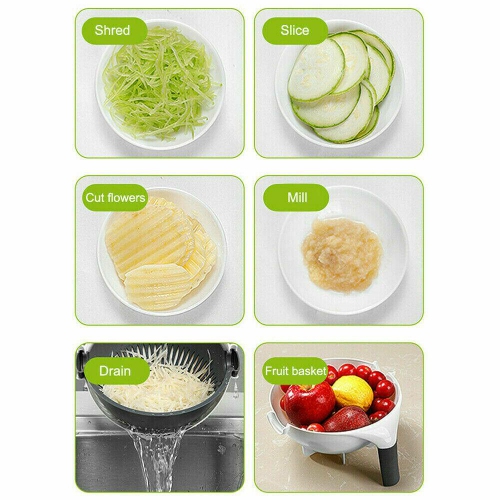 9 In 1 Multifunction Magic Rotate Vegetable Fruit Cutter Grater Washing Basket