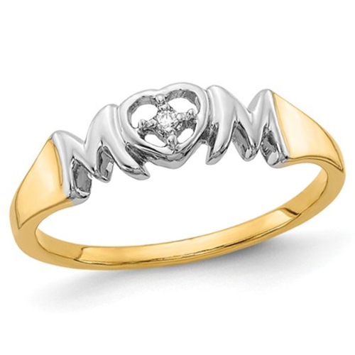 14K Yellow Gold Polished MOM Ring with Diamond Accent