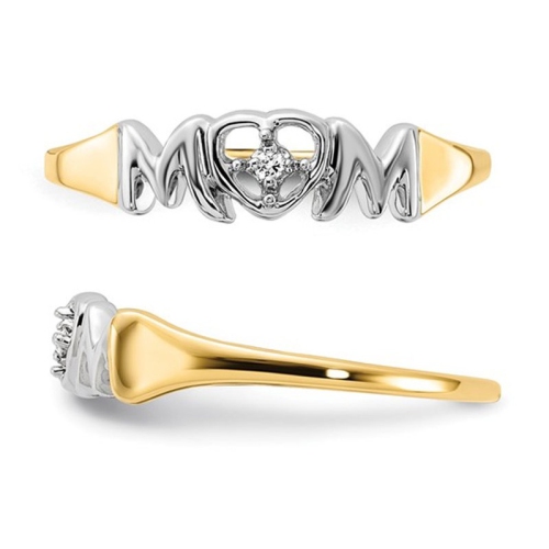 14K Yellow Gold Polished MOM Ring with Diamond Accent