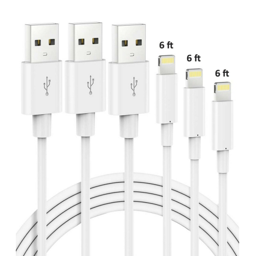 Image 1 of 9.. 3-Pack 6ft Lightning Cable Charging Cord for iPhone 12/11/XS/XR/X/8/7/6/5 iPad