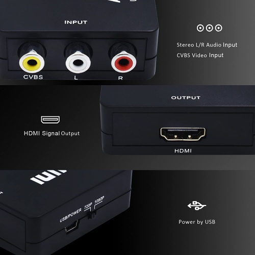 RCA to HDMI Adapter , NIERBO AV to HDMI Signal Converter HDMI Compatible, PAL / NTSC Compatibility for PS3 Xbox 360 Blu Ray Video Recorder SKY HD