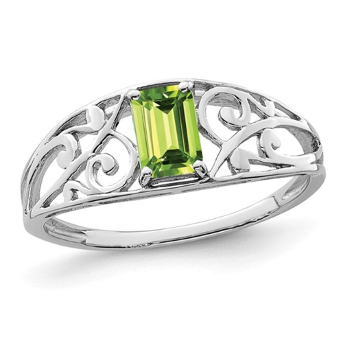Bague en argent sterling, péridot taille émeraude 1/2 ct