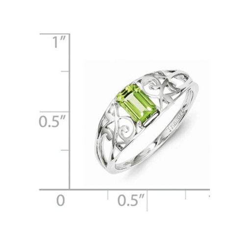 Bague en argent sterling, péridot taille émeraude 1/2 ct