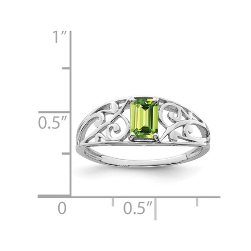 Bague en argent sterling, péridot taille émeraude 1/2 ct