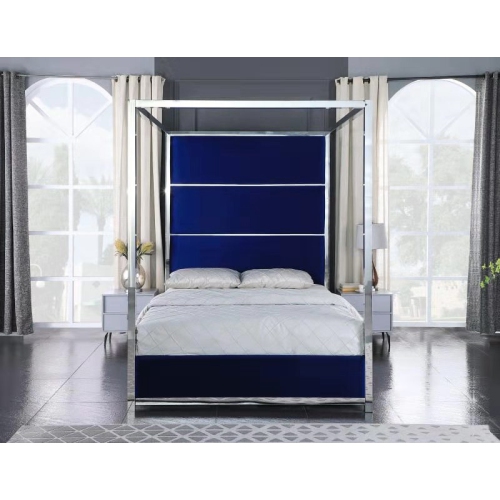 Infinite Imports – Madison Pillar Velvet Blue Bed King Size