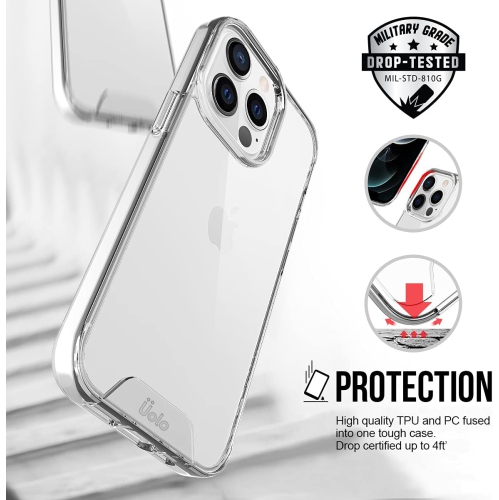 Uolo Soul+ [Hybrid TPU] Drop Tested Hardshell Protective Case Design for [iPhone 13 Pro]- Clear