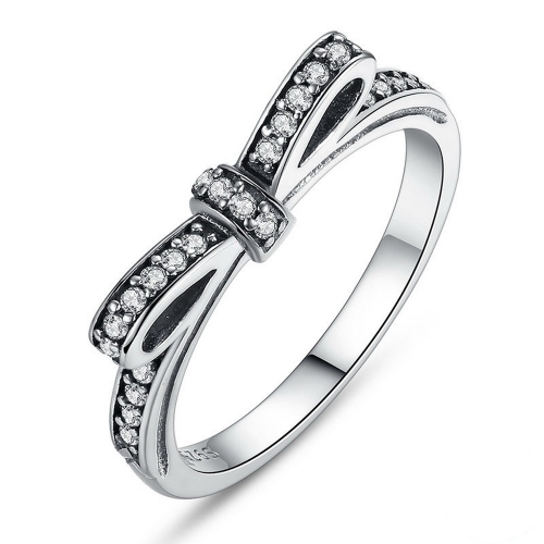 PAHALA 925 Sterling Silver Bow-Knot Cubic Zirconia Pave Wedding Engagement Band Ring