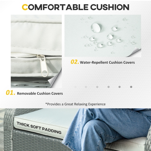 Outsunny Patio Furniture with Thick Cushions, 6 Pieces PE Wicker Patio Sectional Furniture Conversation Set with a Loveseat Sofa, 2 Recliner Chairs,