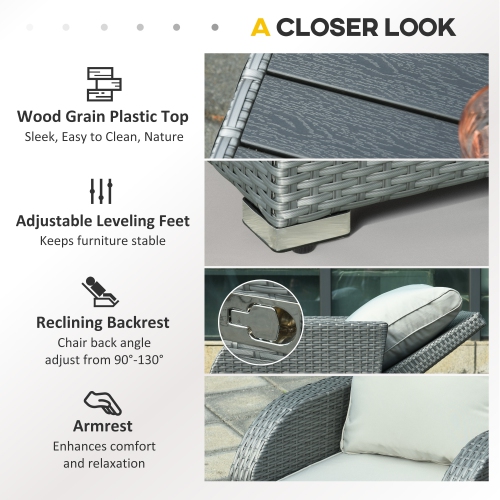 Outsunny Patio Furniture with Thick Cushions, 6 Pieces PE Wicker Patio Sectional Furniture Conversation Set with a Loveseat Sofa, 2 Recliner Chairs,