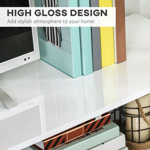 HOMCOM High Gloss TV Stand Cabinet for TVs up to 75", Entertainment Center with LED Light, Media Console with Storage, White