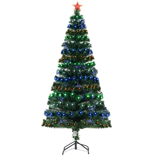 HOMCOM 6FT pré-éclairé LED fibre optique arbre de Noël décor de vacances artificiel avec support vert