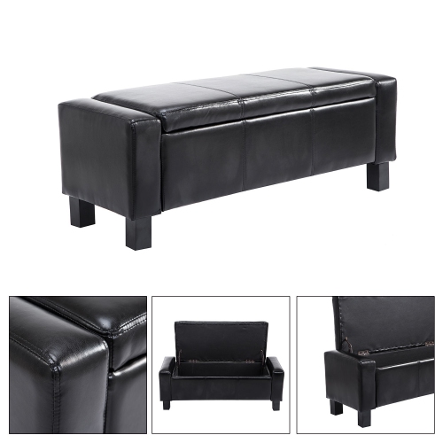 HOMCOM 42" Deluxe Faux Leather Padded Storage Ottoman Bench Foot Stool Seat Chair with Organizer, Black