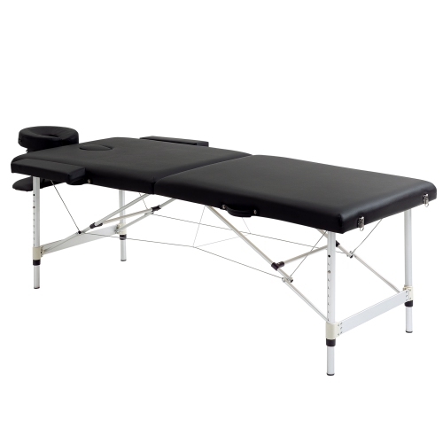 HOMCOM 73" 2 Section Foldable Massage Table Professional Salon SPA Facial Couch Tatoo Bed with Carry Bag Black