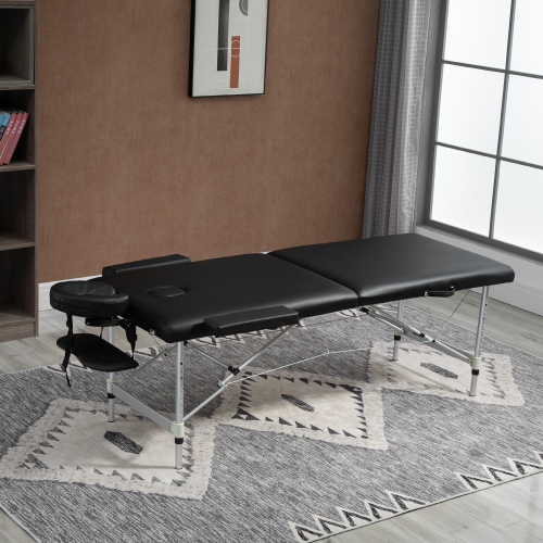 Table de massage pliable de 83&nbsp;po à 2 sections Salon professionnel SPA Lit taupé noir avec sac de transport de HOMCOM