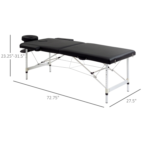 Table de massage pliable de 83&nbsp;po à 2 sections Salon professionnel SPA Lit taupé noir avec sac de transport de HOMCOM