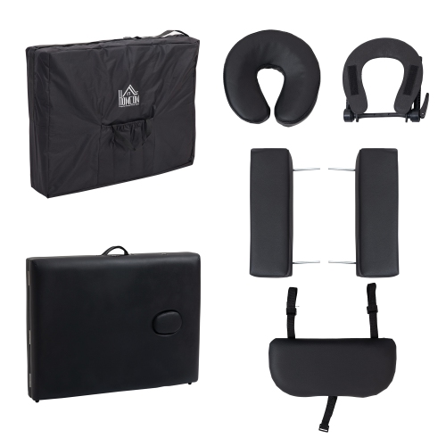 Table de massage pliable de 83&nbsp;po à 2 sections Salon professionnel SPA Lit taupé noir avec sac de transport de HOMCOM