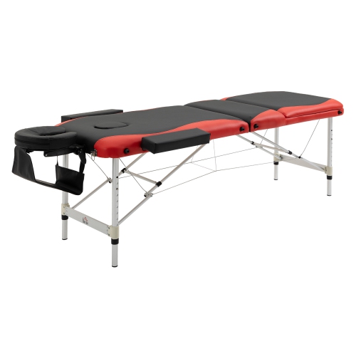 HOMCOM  73" 3 Section Foldable Massage Table Professional Salon Spa Facial Couch Bed In Black/red