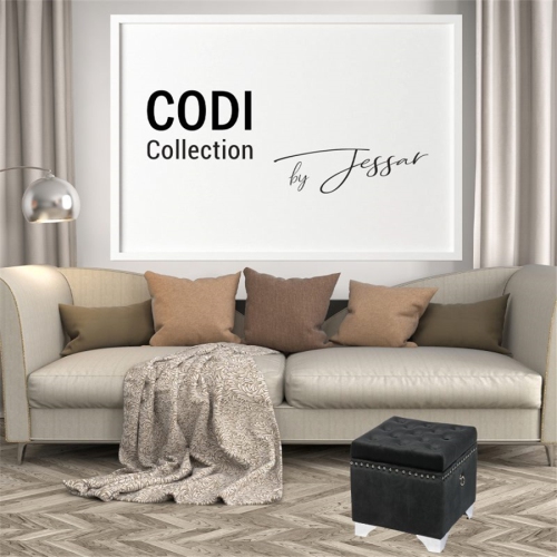 Jessar - Ottoman / Storage Footstool on Legs, Cubic, From the Codi Collection, Black Velvet