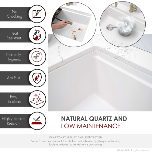 STYLISH Dual Mount 28" Workstation Single-Bowl Composite Granite Kitchen Sink with Built in Accessories in White S-828WH