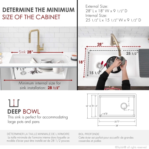 STYLISH Dual Mount 28" Workstation Single-Bowl Composite Granite Kitchen Sink with Built in Accessories in White S-828WH