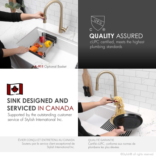 STYLISH Dual Mount 28" Workstation Single-Bowl Composite Granite Kitchen Sink with Built in Accessories in White S-828WH