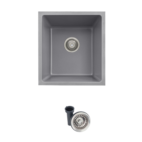 STYLISH 16 inch Dual Mount Single Bowl Gray Composite Granite Kitchen Sink with Strainer S-816L