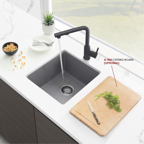 STYLISH 16 inch Dual Mount Single Bowl Gray Composite Granite Kitchen Sink with Strainer S-816L