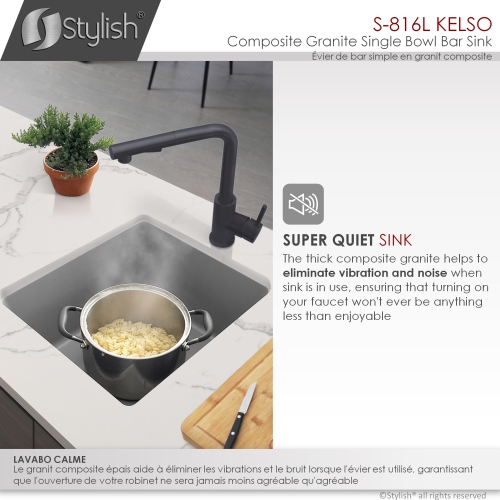 STYLISH 16 inch Dual Mount Single Bowl Gray Composite Granite Kitchen Sink with Strainer S-816L