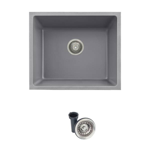 STYLISH 22 inch Dual Mount Single Bowl Gray Composite Granite Kitchen Sink with Strainer S-822L