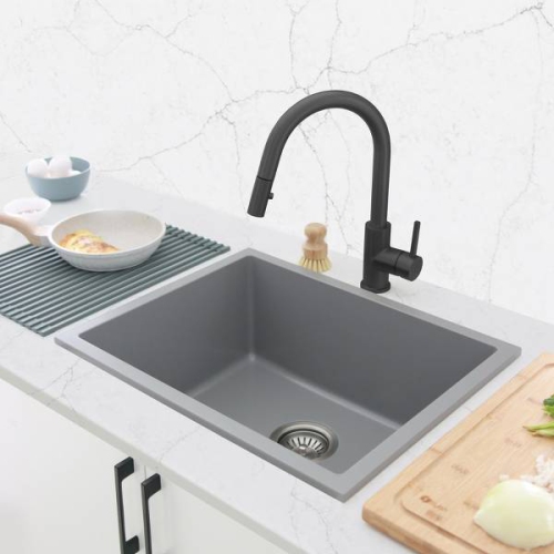 Élégant évier de cuisine de 22 po en granite composite gris à double support avec passoire S-822 L